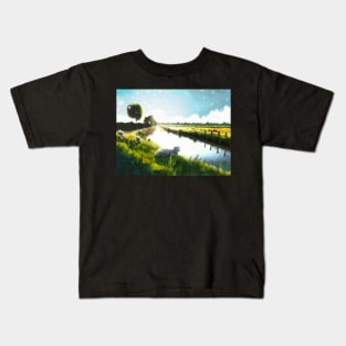 He makes me lie down in green pastures Painting Kids T-Shirt